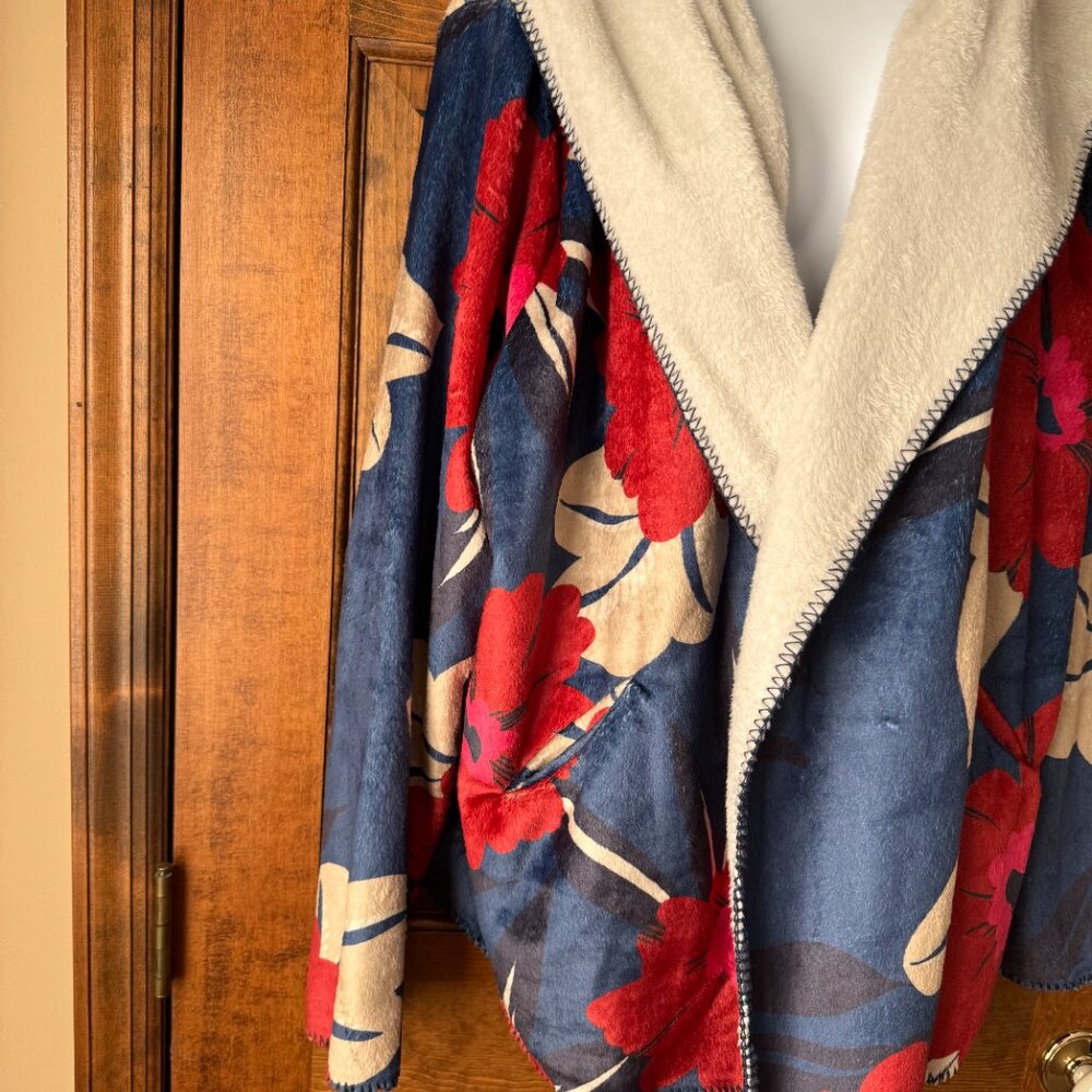 NWT Johnny Was Adler Blue/Red/Fuchsia/Tan Flowers Hooded Sherpa Jacket X-Large - Picture 4 of 12